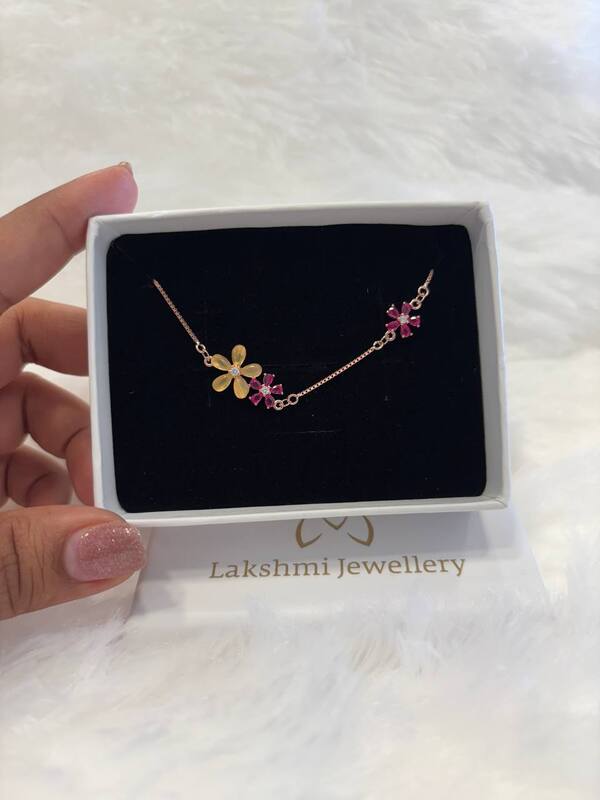 Silver pink triple flower with rosegold finish