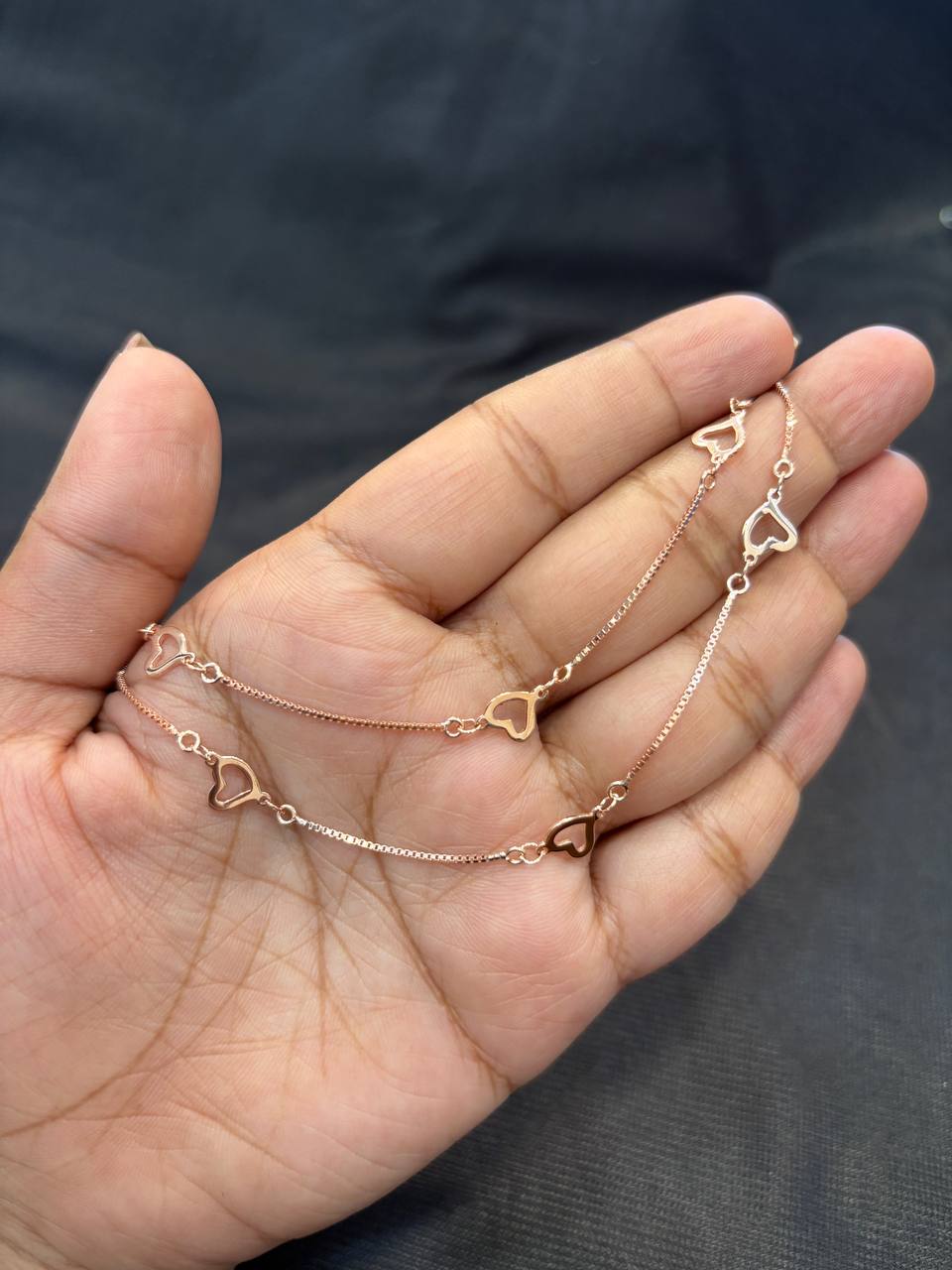 Silver simple heart anklet with rosegold finish