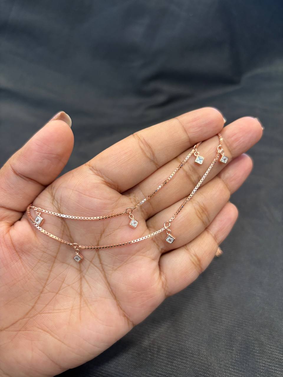 Silver square charms anklet with rosegold finish