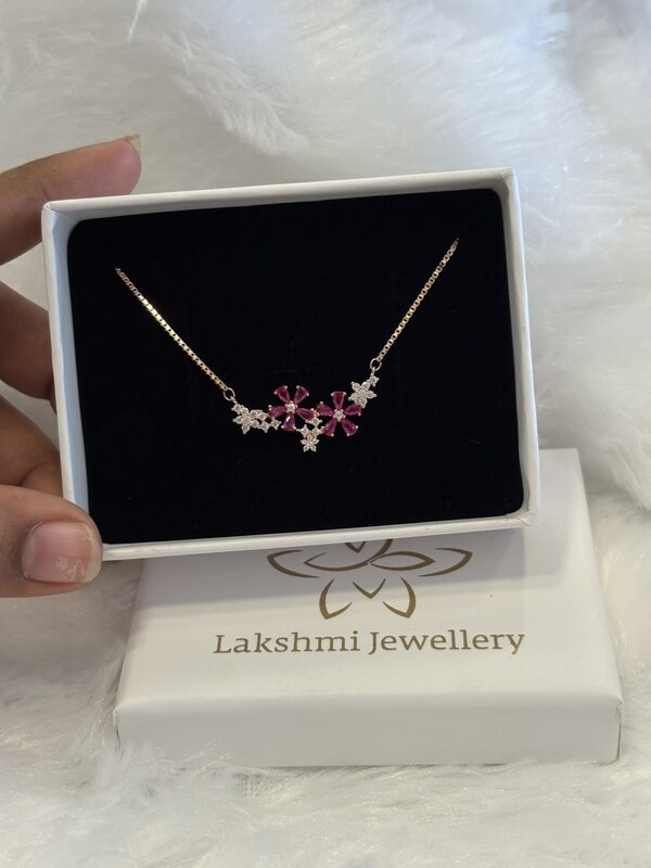 Silver pink doble flower with rosegold finish