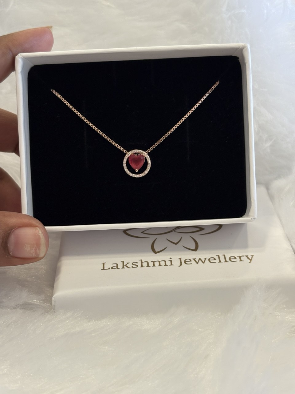 Silver ruby heart chain with rosegold finish