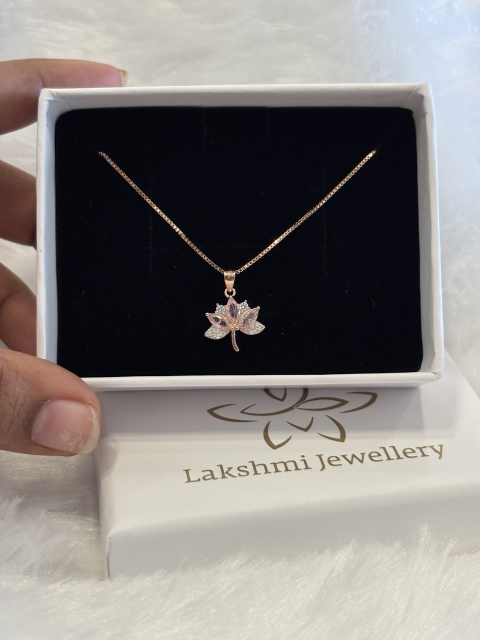 Silver pink lotus chain with rosegold finish