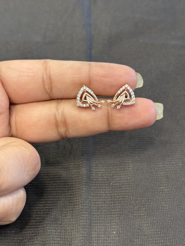 Silver triangle bloom stud with rose gold finish