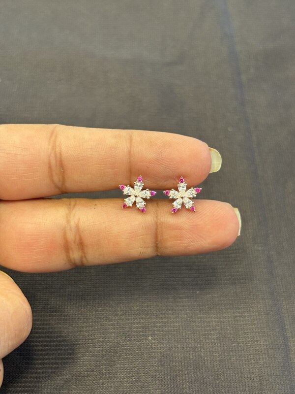Silver star flower pink stud with rose gold finish