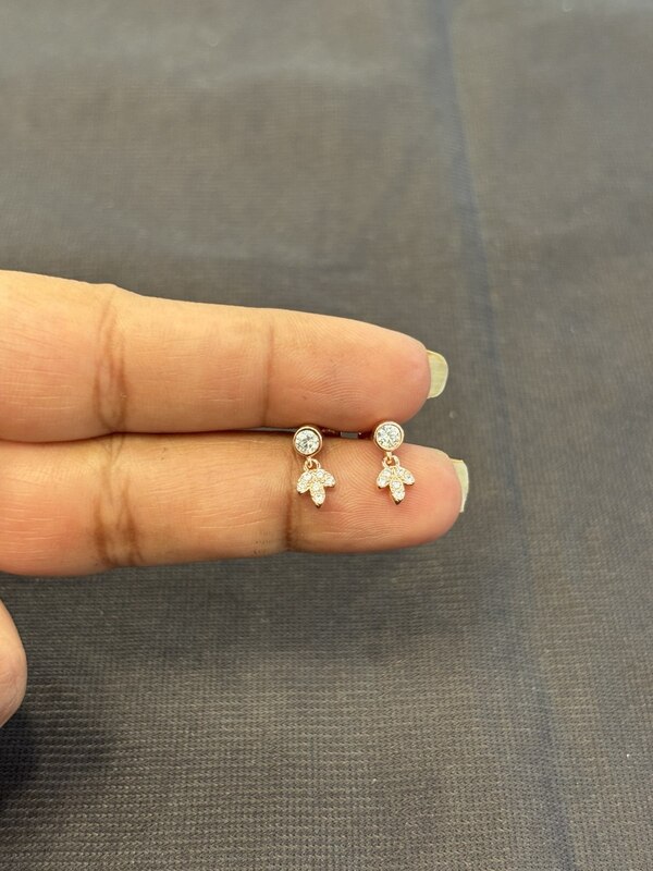 Silver stone with leaf hanging stud with rose gold finish