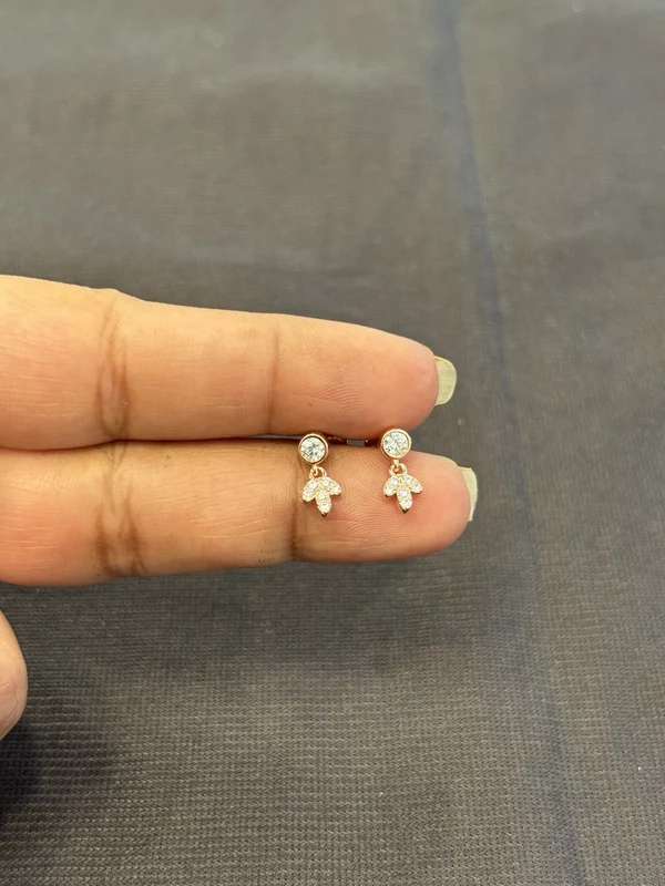 Silver stone with leaf hanging stud with rose gold finish