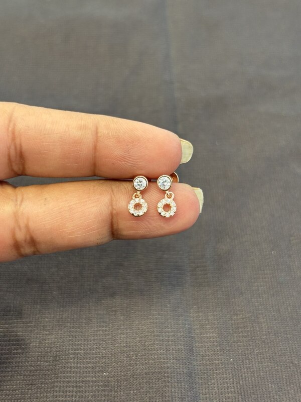 Silver round hanging stud with rose gold finish