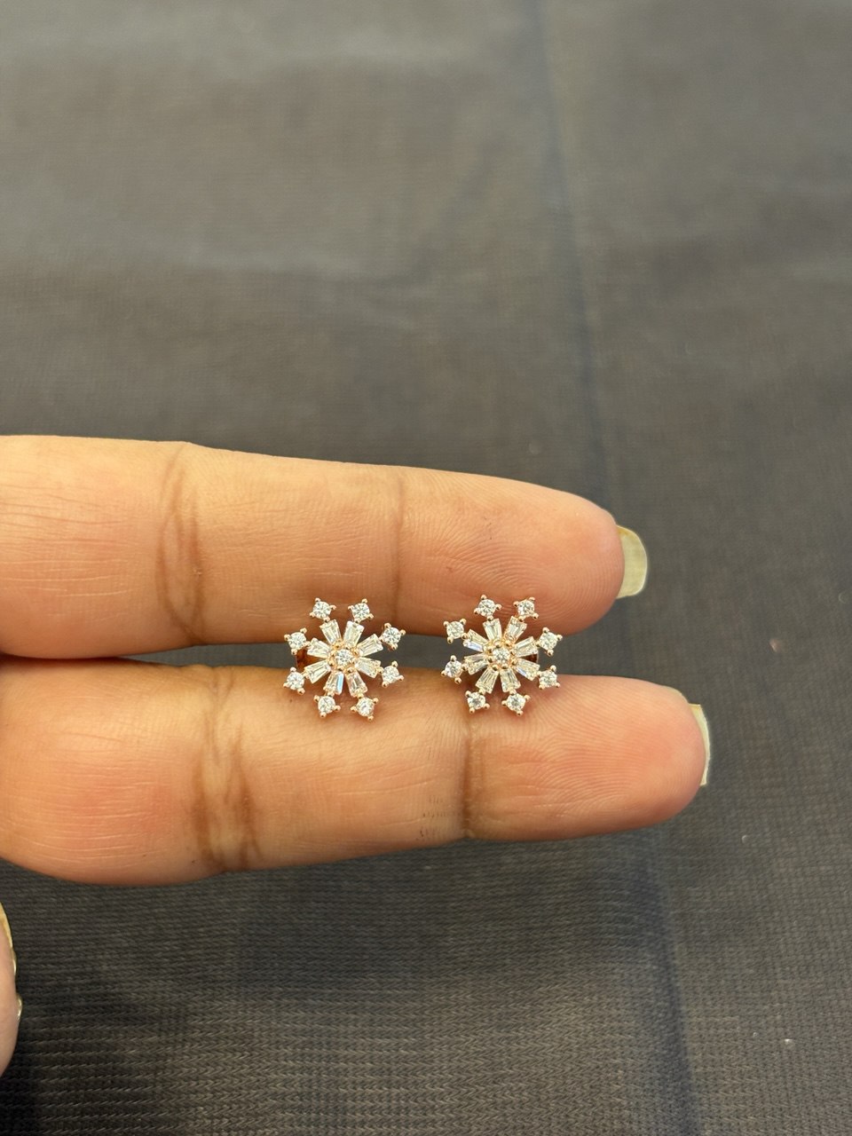 Silver sun rise stud rose gold finish