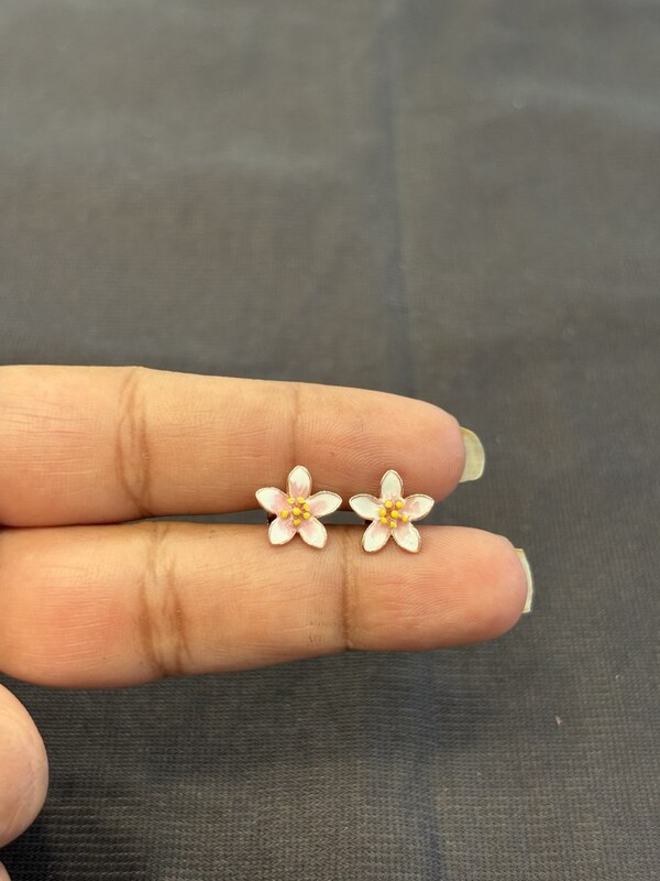 Silver pink flower stud rose gold finish