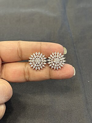 Silver round diamond alike stud rose gold finish