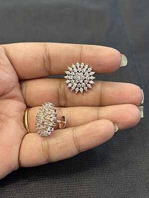 Silver round diamond alike stud rose gold finish