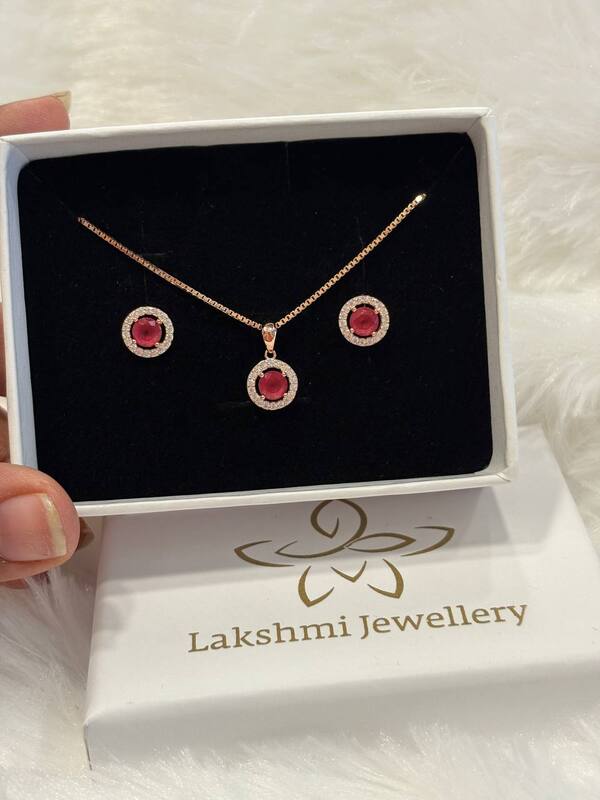 Silver pink pendant chain set with rosegold finish