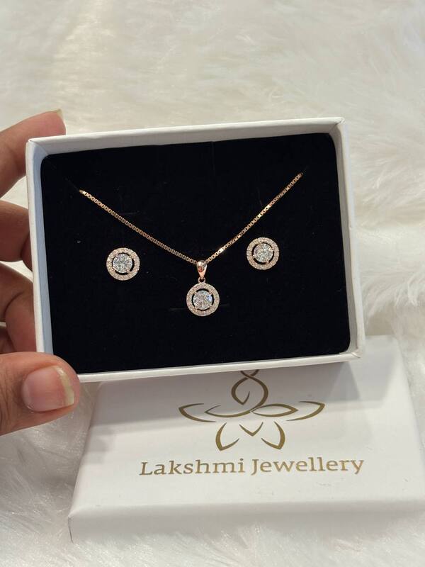 Silver white chain pedant set coated with rosegold finish