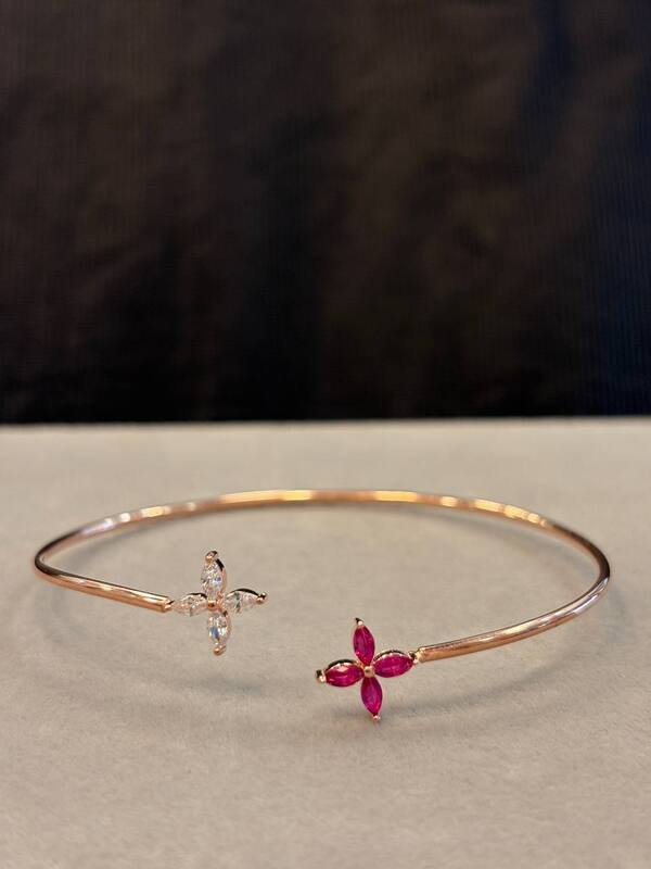 Silver white red kada with rosegold finish