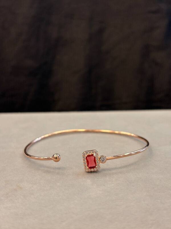 Silver ruby red square kada with rosegold finish
