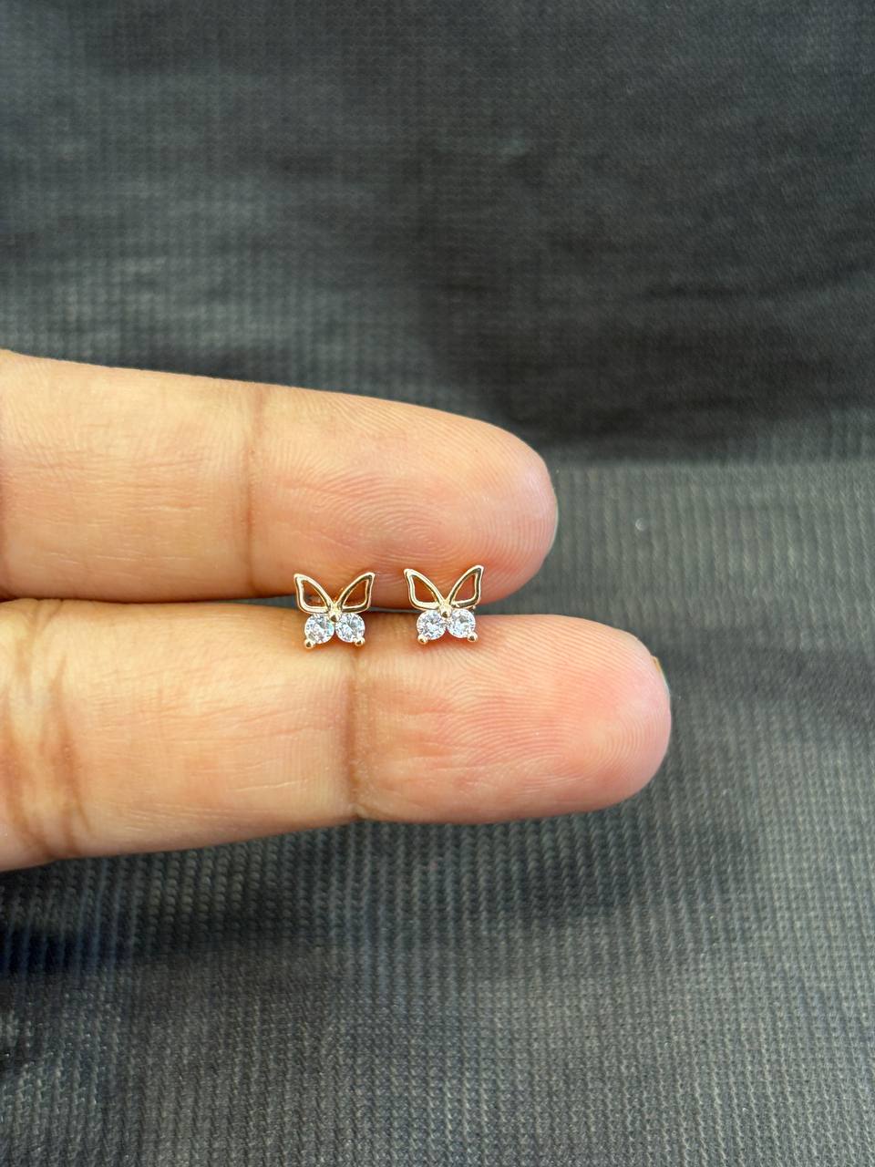 Silver white butterfly second stud with rosegold finish