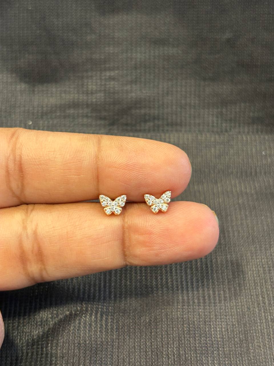 Silver white stone butterfly second stud with rosegold finish