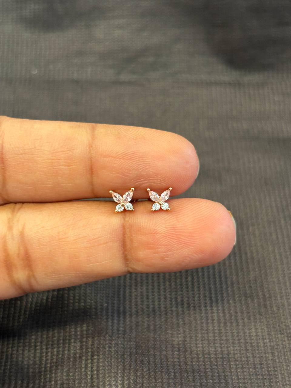 Silver pink with white stone butterfly with rosegold finish