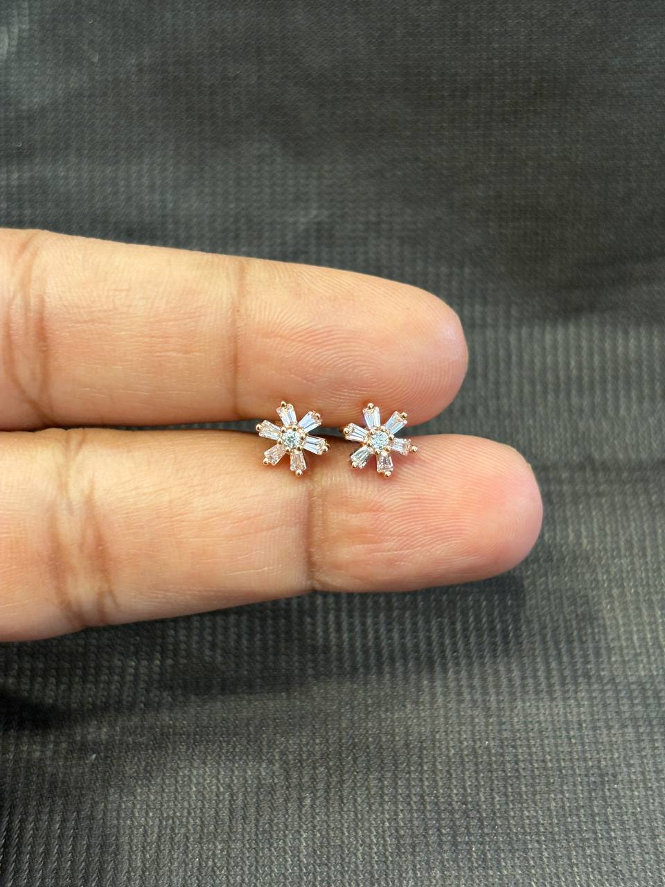 Silver pink flower second stud with rosegold finish