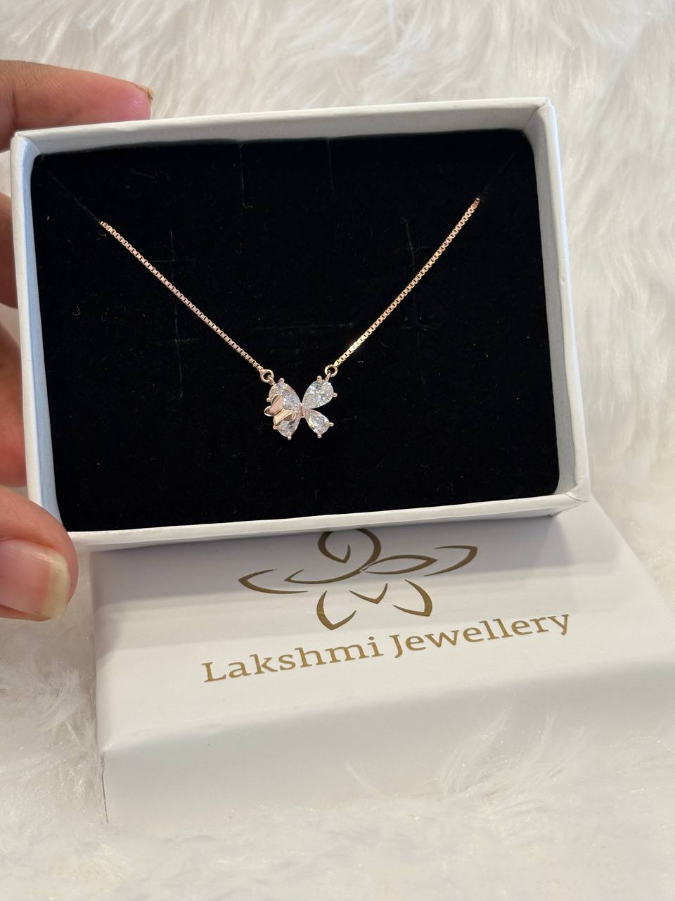 Silver tiny butterfly chain with rosegold finish