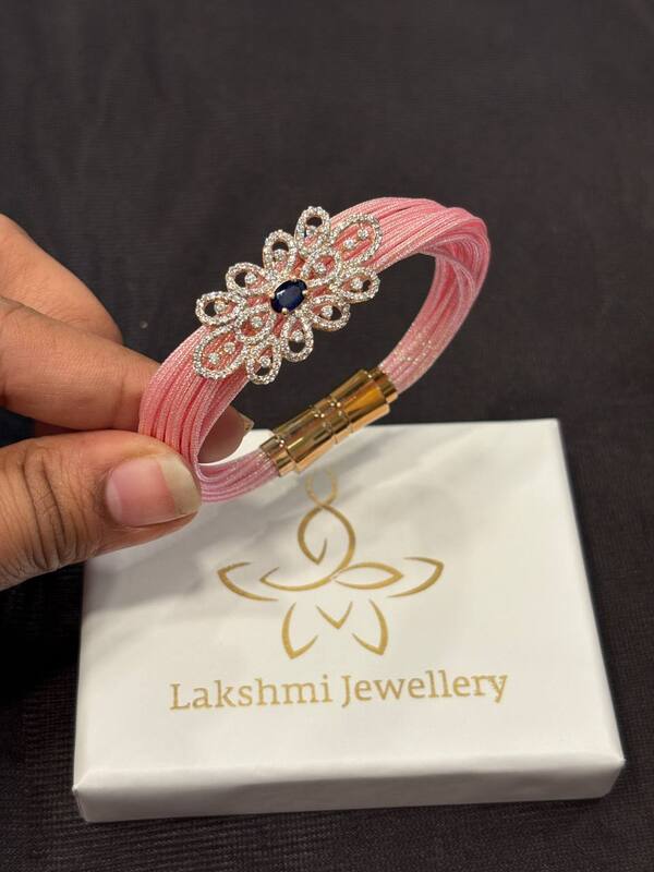 Silver pink white stone magnetic cuff with rosegold finish