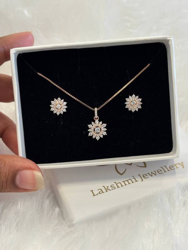 Silver sun pendant chain with rosegold finish