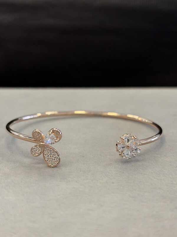 Silver butterfly white drop with rosegold finish