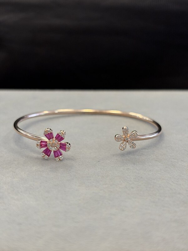 Silver pink crystal flower with rosegold finish