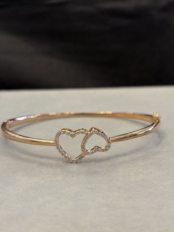 Silver twin heart kada with rosegold finish