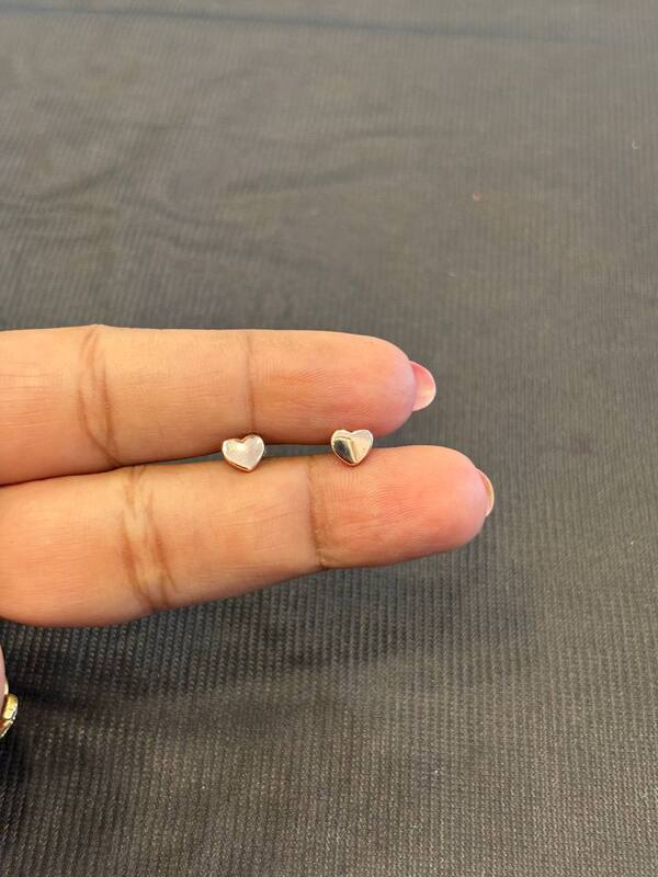 Silver plain heart second stud with rosegold finish