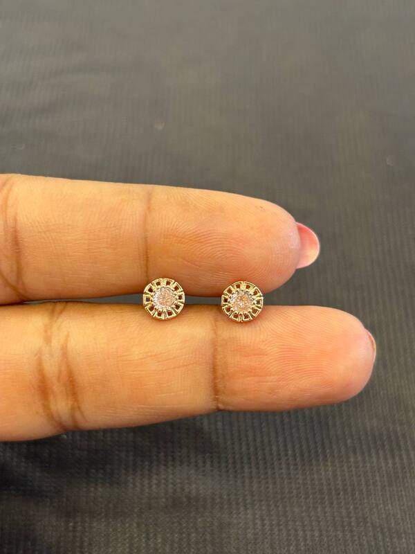 Silver round pink second stud with rosegold finish
