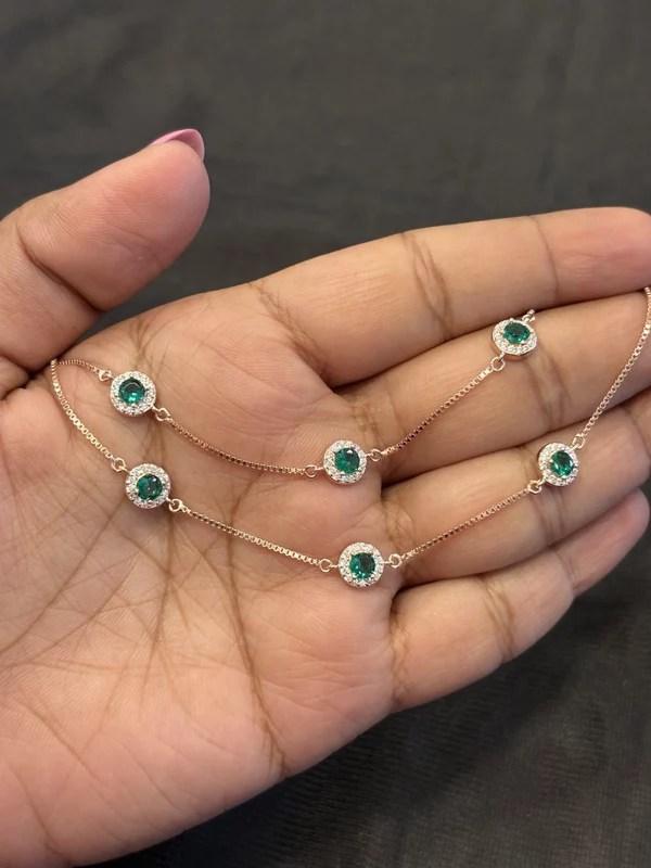 Silver ponsilambu anklet with rosegold finish