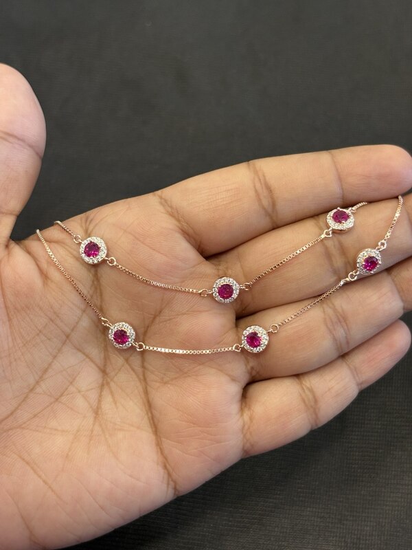Silver ponsilambu pink anklet with rosegold finish