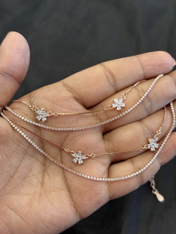 Silver stone double layer flower with rosegold finish