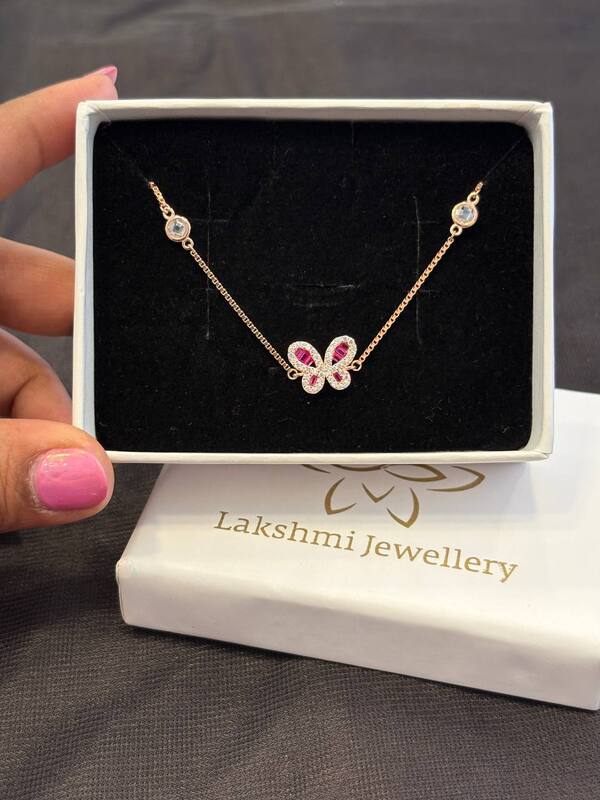 Silver PINK butterfly bracelet with rosegold finish