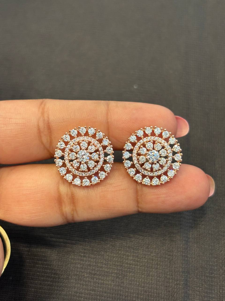 Silver round b stud with rosegold finish