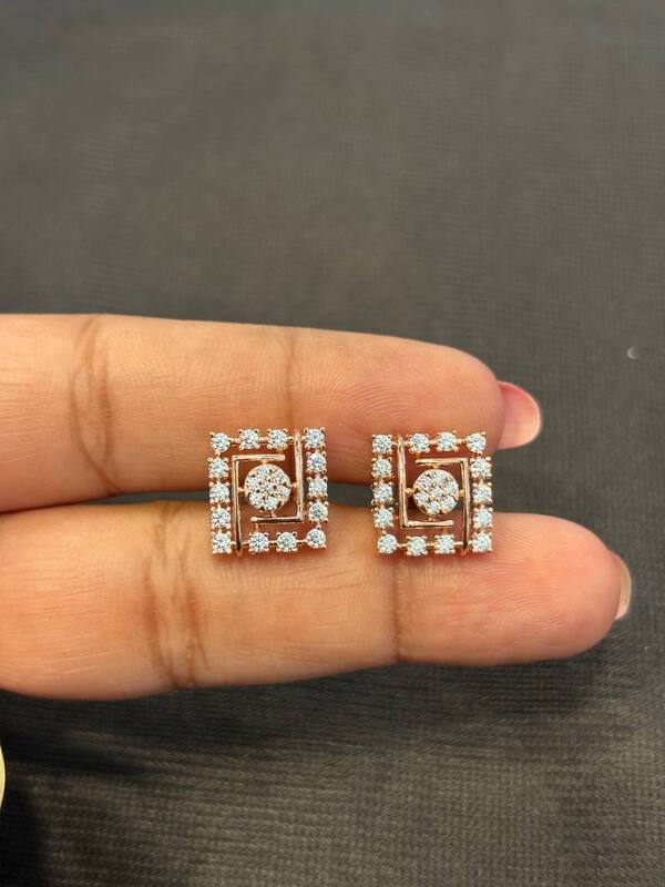 Silver square drop stud with rosegold finish