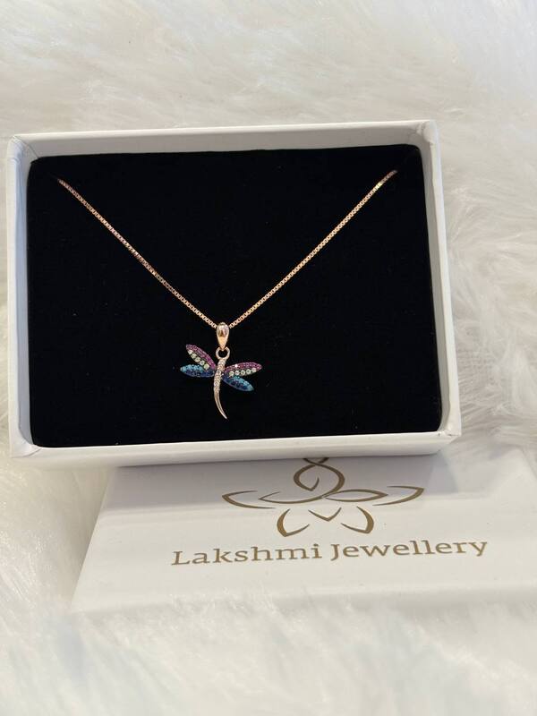 Silver whimsical wings chain with rosegold finish