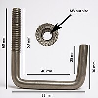 SS J Bolt – M8 x 40mm x 40mm (Fits 1.5" Square Metal Tube) for Solar Panel Fitting -1 qty