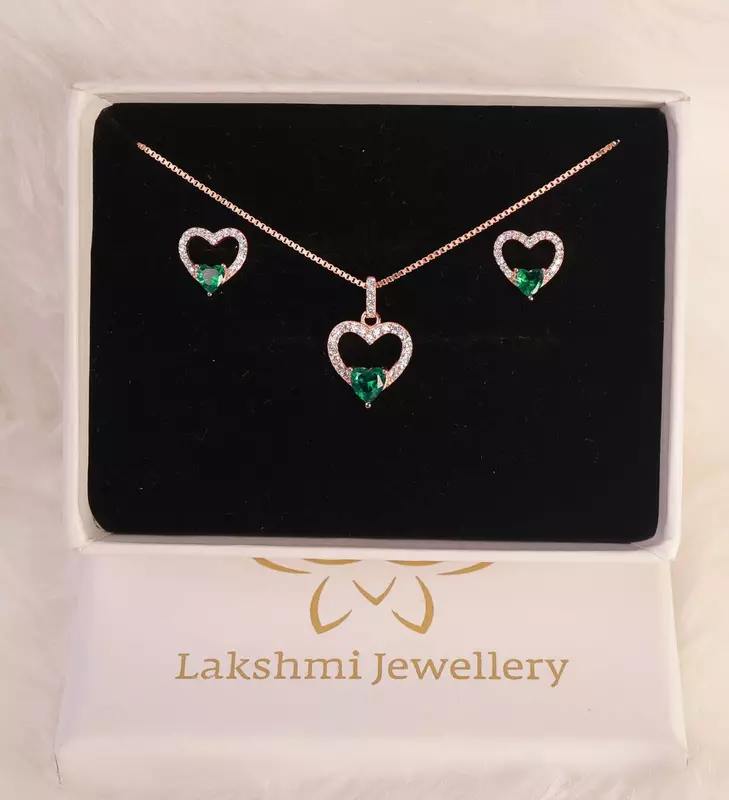 Silver innisai greenpendant set with rosegold finish