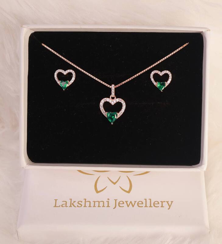 Silver innisai greenpendant set with rosegold finish
