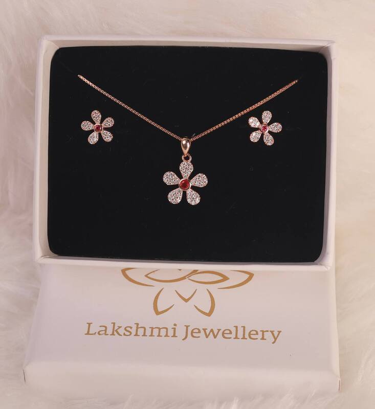 Silver flower red stone with rosegold finish
