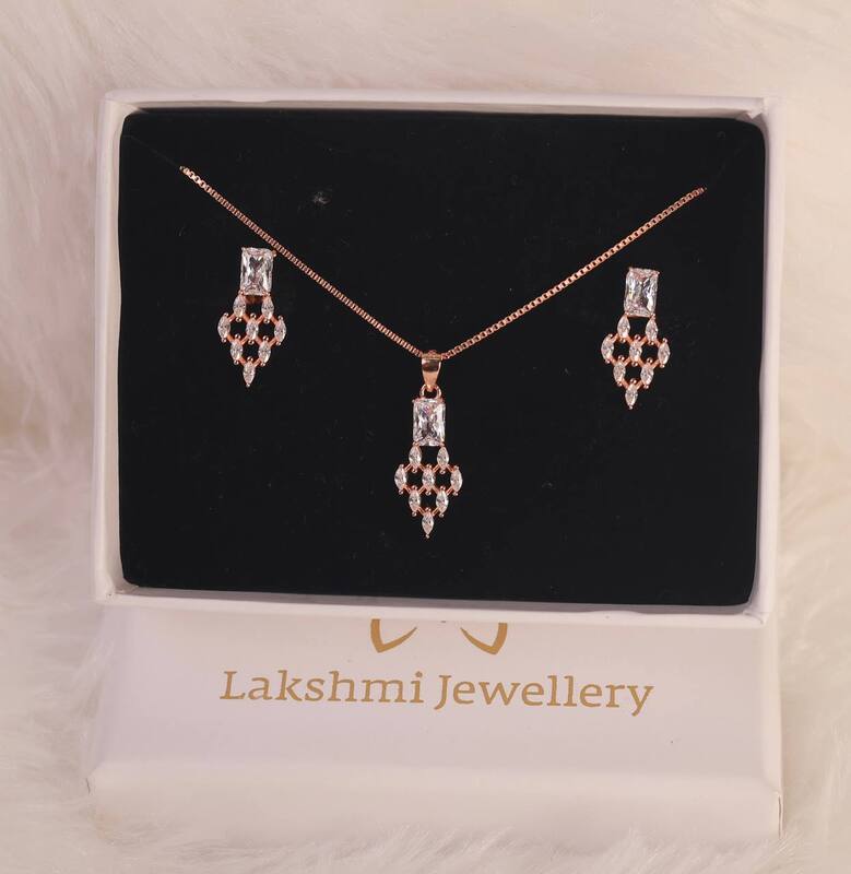 Silver malar white pedant set with rosegold finish