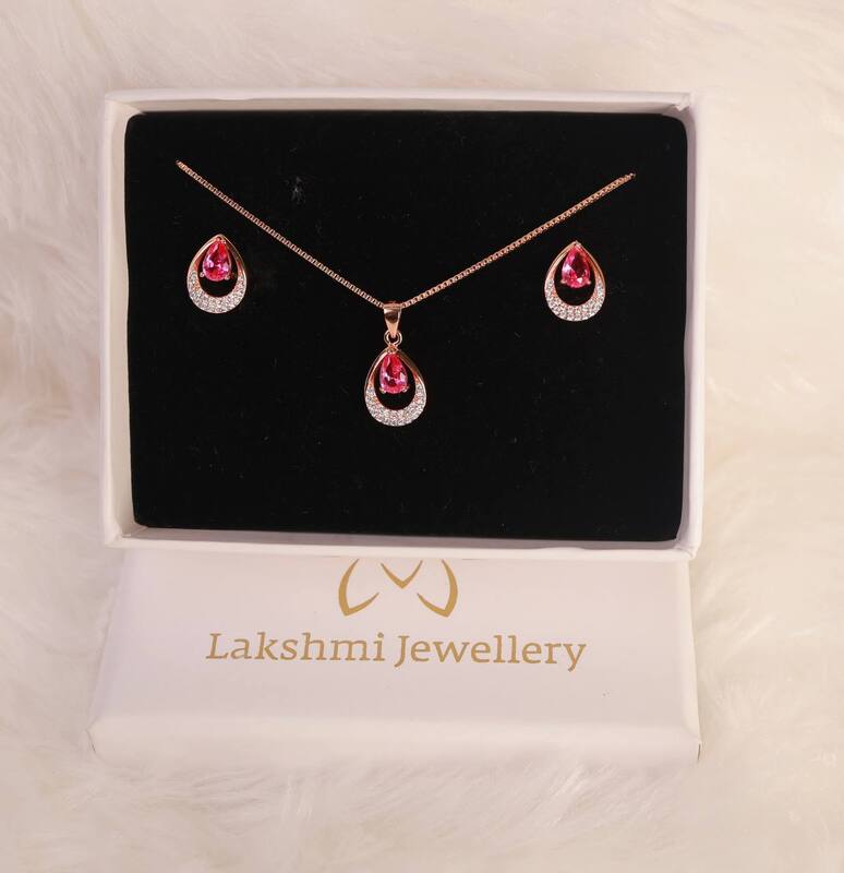 Silver pink drop pendant set with rosegold finish