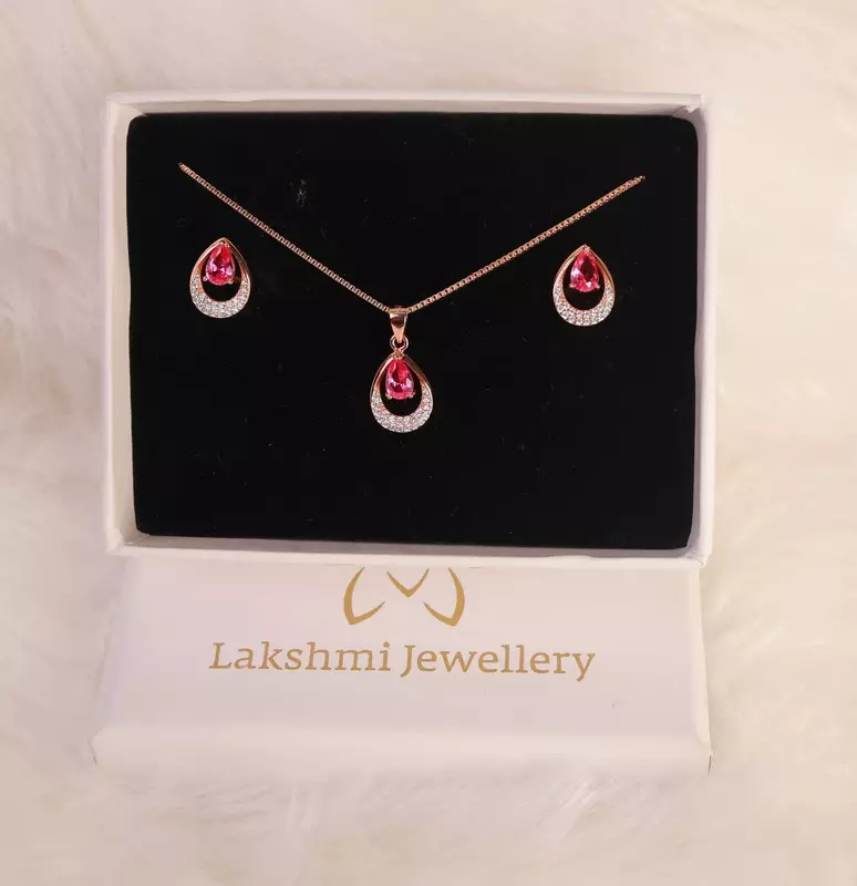 Silver pink drop pendant set with rosegold finish