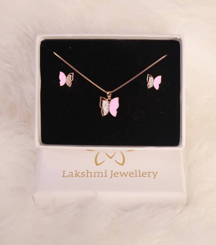 Silver pink half butterfly pendant set with rosegold finish