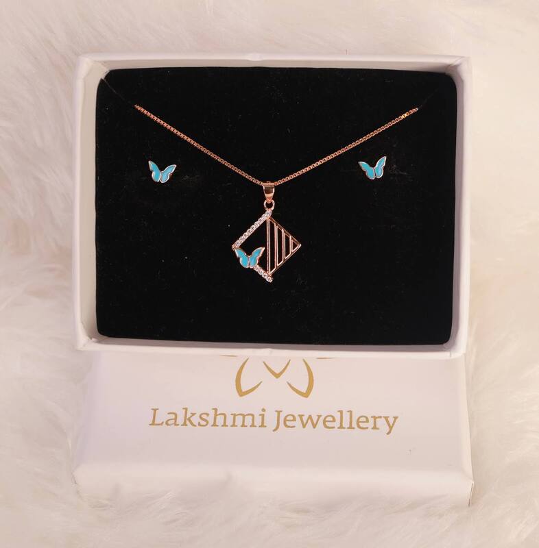 Silver blue tamizh pendant set with rosegold finish
