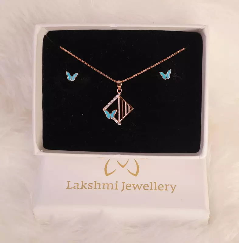 Silver blue tamizh pendant set with rosegold finish