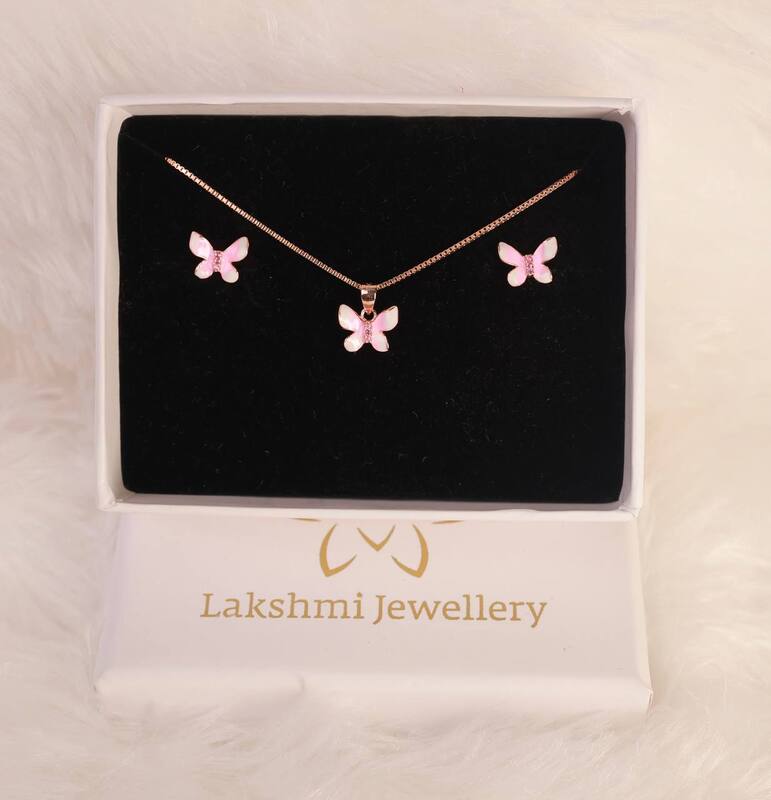 Silver full pink pendant set with rosegold finish