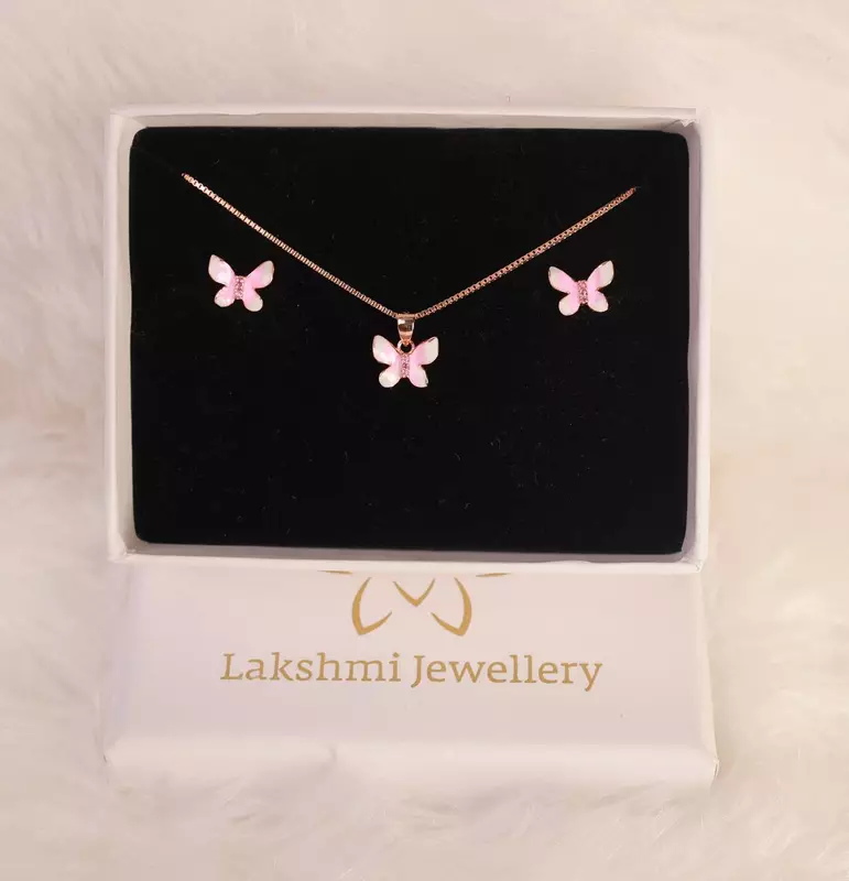 Silver full pink pendant set with rosegold finish